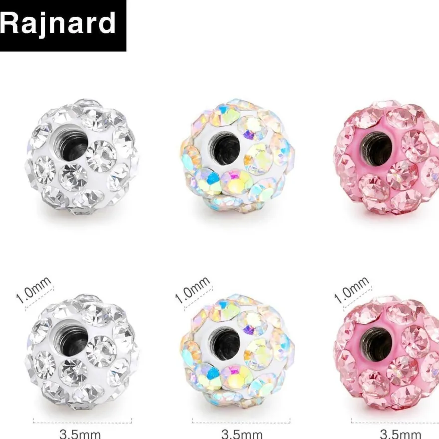 Rajnard Piercing Ersatzkugel Chirurgenstahl Glitzer für Ohr, Septum, Nase