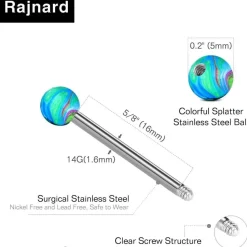 Rajnard Zungenpiercing Brustwarzenpiercing Mixfarben 14G Chirurgischer Stahl