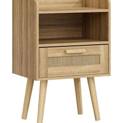 Rattan Nachttisch Schublade Holz Beine Schlafzimmer Wohnzimmer Eiche
