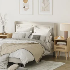 Rattan Nachttisch Schublade Holz Beine Schlafzimmer Wohnzimmer Eiche