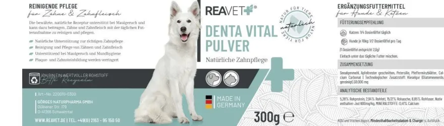 REAVET DentaVital Zahnpflege Pulver für Hund & Katze 300g - Zahnsteinentferner