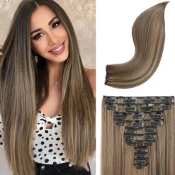 REECHO Clip in Extensions Echthaar 11-teiliges Set 61cm Glatt Schokoladenbraun