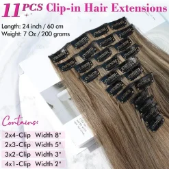 REECHO Clip in Extensions Echthaar 11-teiliges Set 61cm Glatt Schokoladenbraun