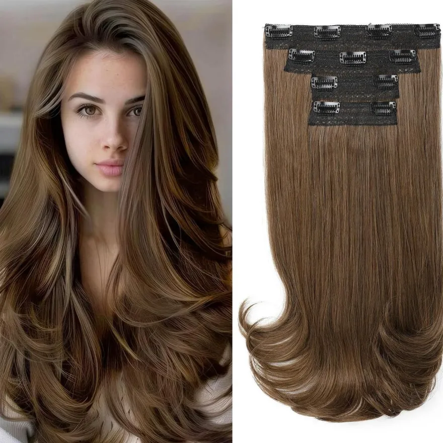 REECHO Clip-in Extensions 4PC Haarverlängerungen 40 cm, Layer-Cut, unsichtbares