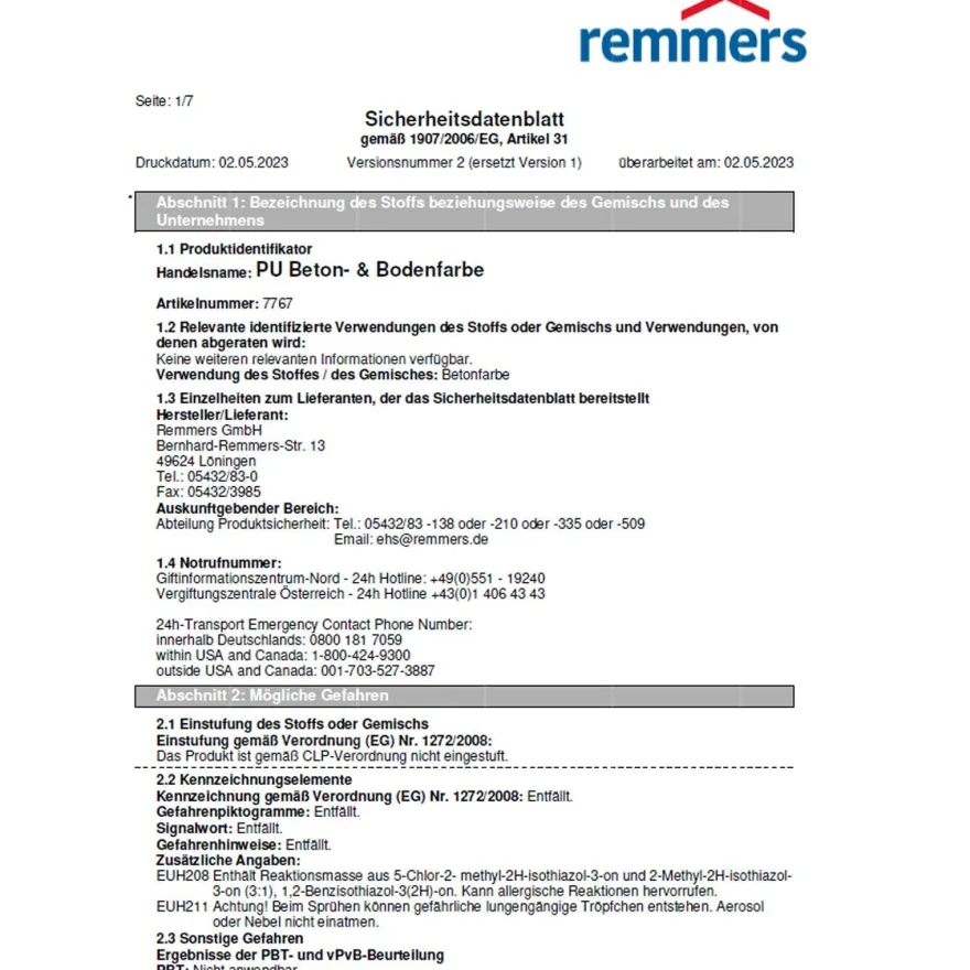 Remmers PU BETON- UND Bodenfarbe 2.5 LTR Bodenbeschichtung Versiegeln