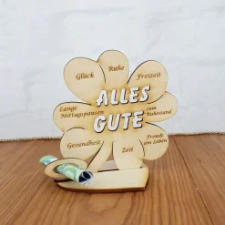 Rente, Ruhestand, Kleeblatt Geldgeschenk 11cm Glückwünsche, Wunschgravur