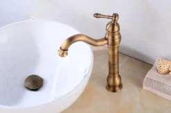 Retro Messing Wasserhahn SUAM - Antik gebürstet, ca. 30 cm Vintage Bad Armatur