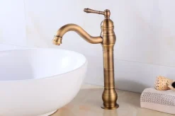 Retro Messing Wasserhahn SUAM - Antik gebürstet, ca. 30 cm Vintage Bad Armatur