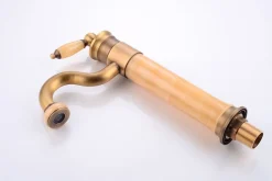 Retro Wasserhahn DA LAT - Messing + Marmor honig, ca. 32 cm Vintage Antik Armatur 360