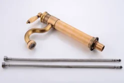 Retro Wasserhahn DA LAT - Messing + Marmor honig, ca. 32 cm Vintage Antik Armatur 360