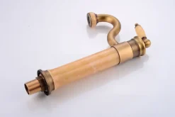 Retro Wasserhahn DA LAT - Messing + Marmor honig, ca. 32 cm Vintage Antik Armatur 360