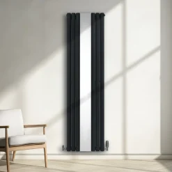 Röhrenheizkörper Oval & Spiegel Doppel Modern Vertikal Anthrazitgrau 1800 x 500mm