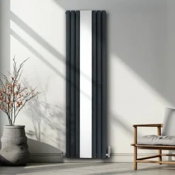 Röhrenheizkörper Oval & Spiegel Doppel Modern Vertikal Anthrazitgrau 1800 x 500mm