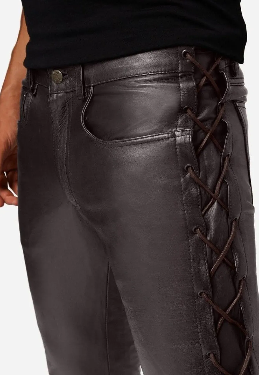 Ricano Cow Waxy Braun Schnürlederhose Herren Rindsleder Bikerhose Western Lederhose