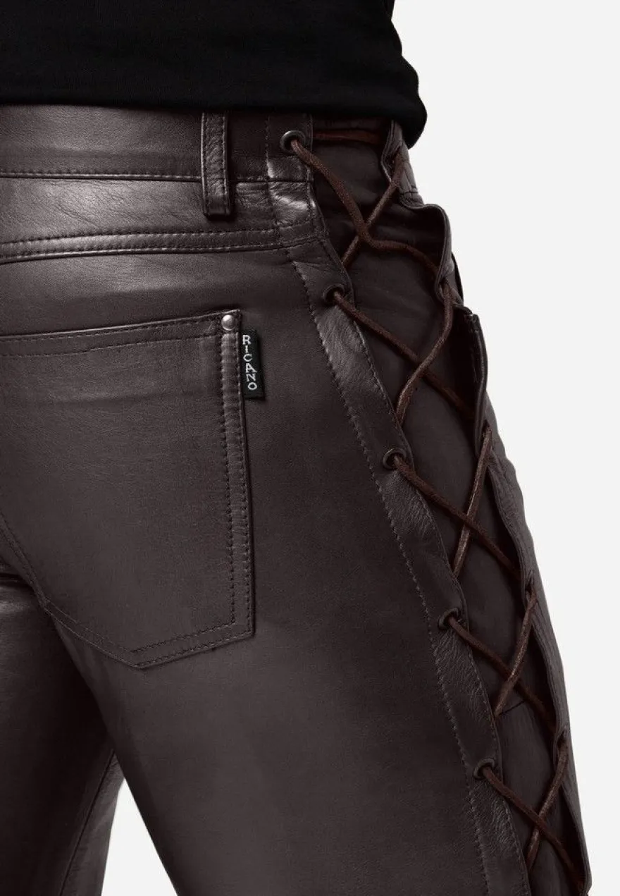 Ricano Cow Waxy Braun Schnürlederhose Herren Rindsleder Bikerhose Western Lederhose