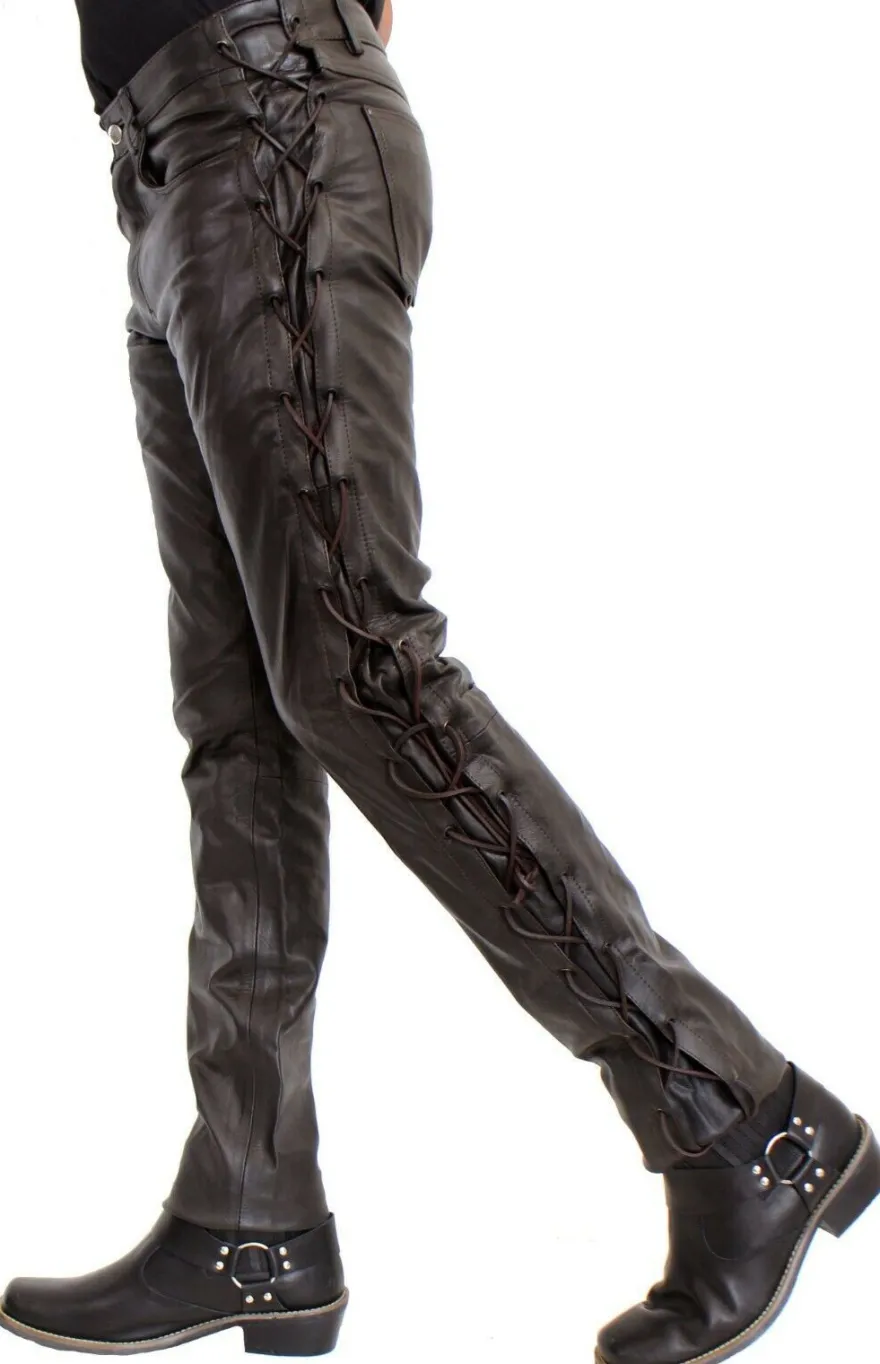 Ricano Cow Waxy Braun Schnürlederhose Herren Rindsleder Bikerhose Western Lederhose