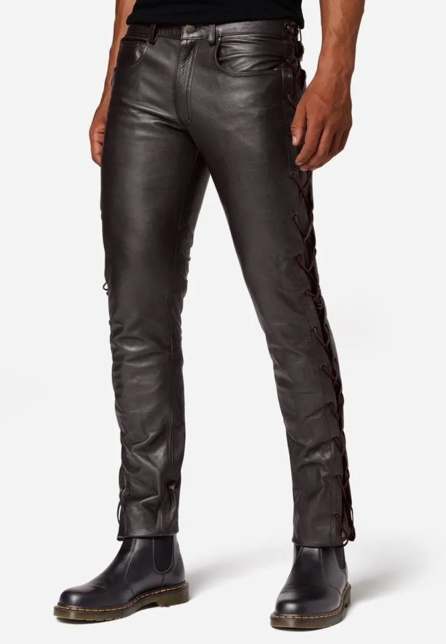 Ricano Cow Waxy Braun Schnürlederhose Herren Rindsleder Bikerhose Western Lederhose