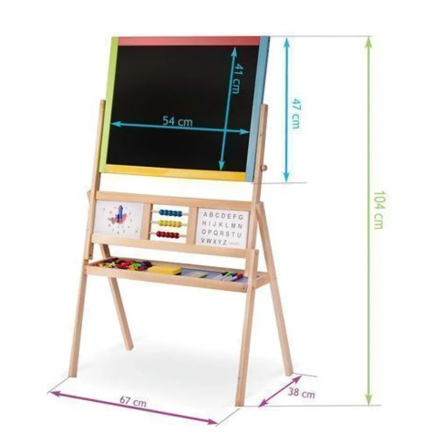 Ricokids Große magnetische Kreidetafel mit drehbarer Uhr - Mehrfarbig
