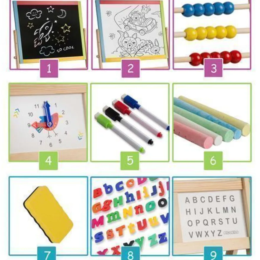 Ricokids Große magnetische Kreidetafel mit drehbarer Uhr - Mehrfarbig