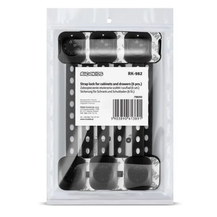 Ricokids 798202 Schranköffnungssicherung, 6 Stück, schwarz