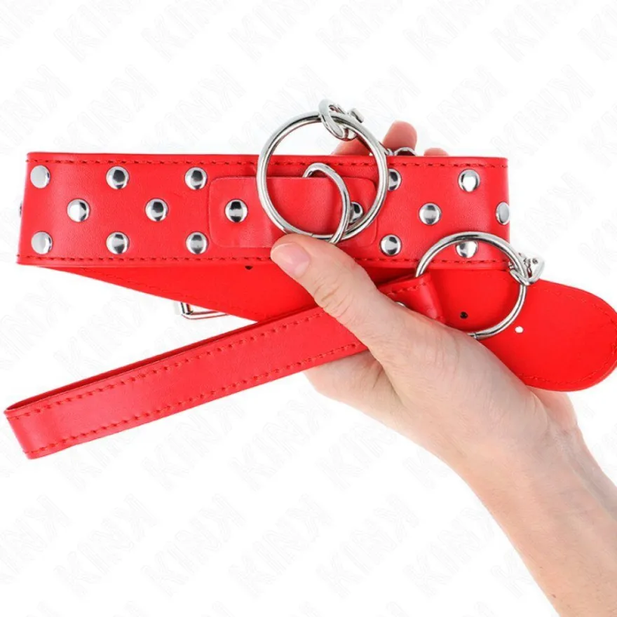 Ring Nietenband Halskette mit Gürtel 65 Cm Rot Einstellbar 36-50 Cm X 3.8 Cm