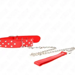 Ring Nietenband Halskette mit Gürtel 65 Cm Rot Einstellbar 36-50 Cm X 3.8 Cm