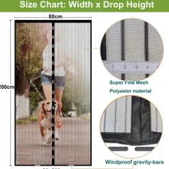 Risareyi Magnet Fliegengitter Tür 120x205cm Schwarz - Insektenschutz Balkontür