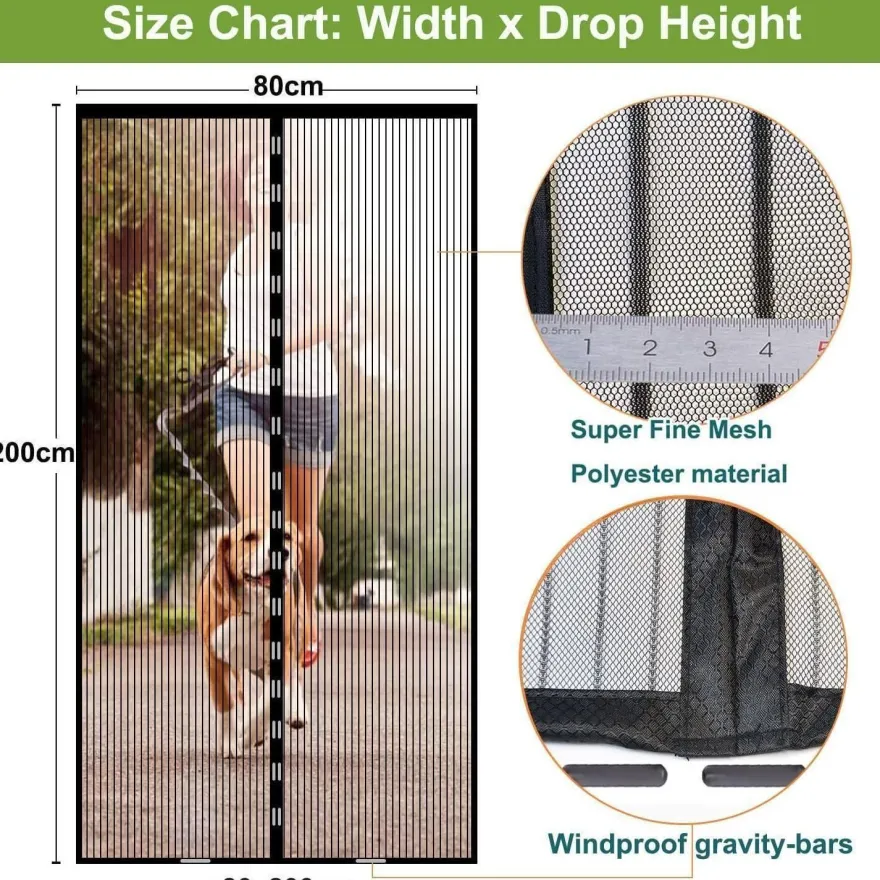 Risareyi Magnet Fliegengitter Tür 120x205cm Schwarz - Insektenschutz Balkontür