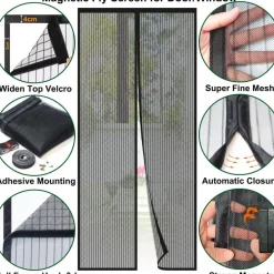 Risareyi Magnet Fliegengitter Tür 120x205cm Schwarz - Insektenschutz Balkontür