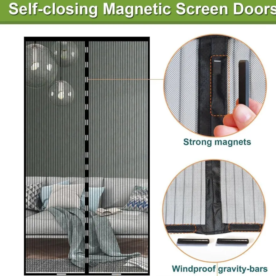 Risareyi Magnet Fliegengitter Tür 65x190cm Schwarz - Insektenschutz für Balkon