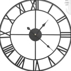 Römische Loft Wanduhr 3D groß Ø47cm Metall Retro Industrie Design schwarz