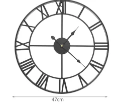 Römische Loft Wanduhr 3D groß Ø47cm Metall Retro Industrie Design schwarz
