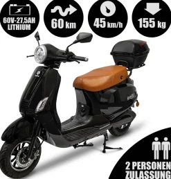 Rolektro Retro 45 kmh V.2021 Elektroroller 2000W E-Scooter 60km Reichweite Zulassung