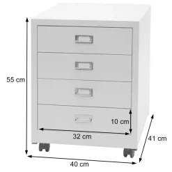 Rollcontainer HWC-L49, Schubladenschrank, Metall 55x40x41cm 4 Schubladen