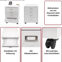 Rollcontainer HWC-L49, Schubladenschrank, Metall 55x40x41cm 4 Schubladen