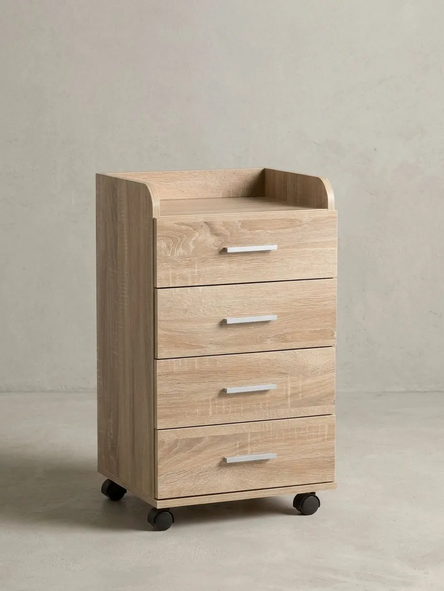 Rollcontainer ISONZO Holz 4 Schubladen Ablage mit Rollen 40x33x71 cm