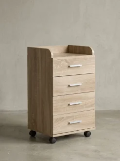 Rollcontainer ISONZO Holz 4 Schubladen Ablage mit Rollen 40x33x71 cm