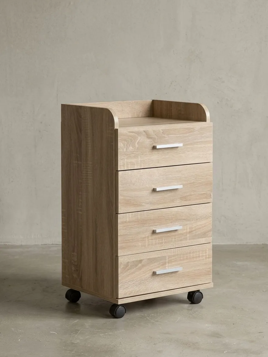 Rollcontainer ISONZO Holz 4 Schubladen Ablage mit Rollen 40x33x71 cm