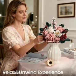 Rosa Rosen Bouquet Klemmbausteine Blumen Deko Zuhause Béro Valentinstag Weihnachten