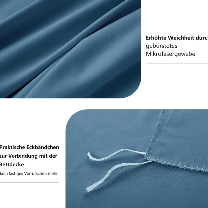 Ruikasi Bettwäsche 155x220 cm Blau 2-teilig Mikrofaser, Bettbezug mit