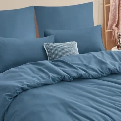 Ruikasi Bettwäsche 220x240 cm Denim Blau 3-teilig Mikrofaser mit Reißverschluss