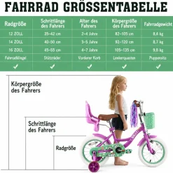Rully Kinderfahrrad 12/14/16 Zoll Bike - höhenverstellbar, Rücktrittbremse, tützräder