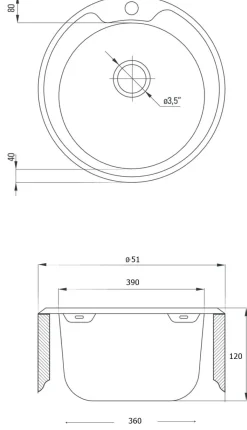Runde Edelstahlspüle Ø51 cm – mit Armatur & Siphon-Set