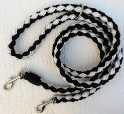 Runde Hundeleine geflochten, 200cm/16mm, 3xverstellbar Echt LEDER mit Weiß