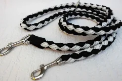 Runde Hundeleine geflochten, 200cm/16mm, 3xverstellbar Echt LEDER mit Weiß