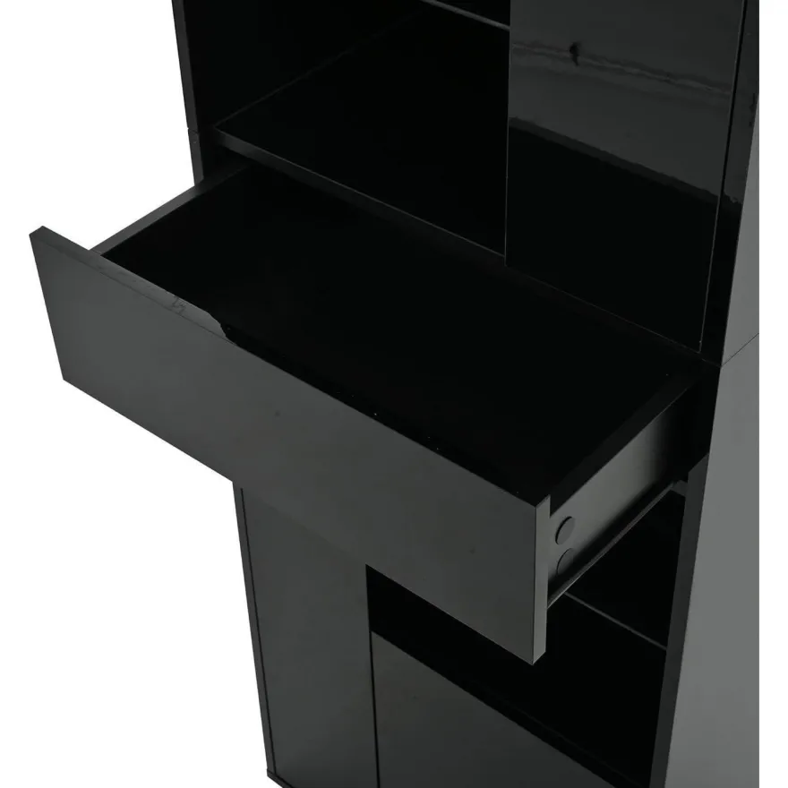 SACOOL Hochschrank Vitrine 55x38x170cm Schwarz mit 1 Schublade, 4 Schränken und