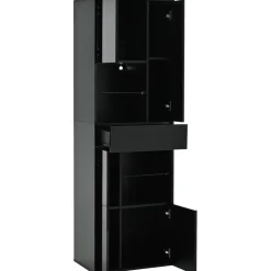 SACOOL Hochschrank Vitrine 55x38x170cm Schwarz mit 1 Schublade, 4 Schränken und