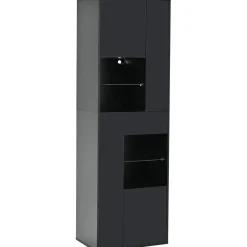 SACOOL Hochschrank Vitrine 55x38x170cm Schwarz mit 1 Schublade, 4 Schränken und