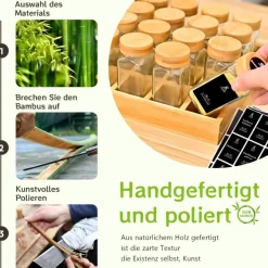 SAEIV Gewürzregal Holz Bambusfächern 12 Gläsern 120ml Organizer