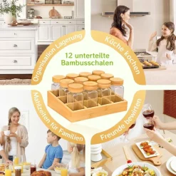 SAEIV Gewürzregal Holz Bambusfächern 12 Gläsern 120ml Organizer